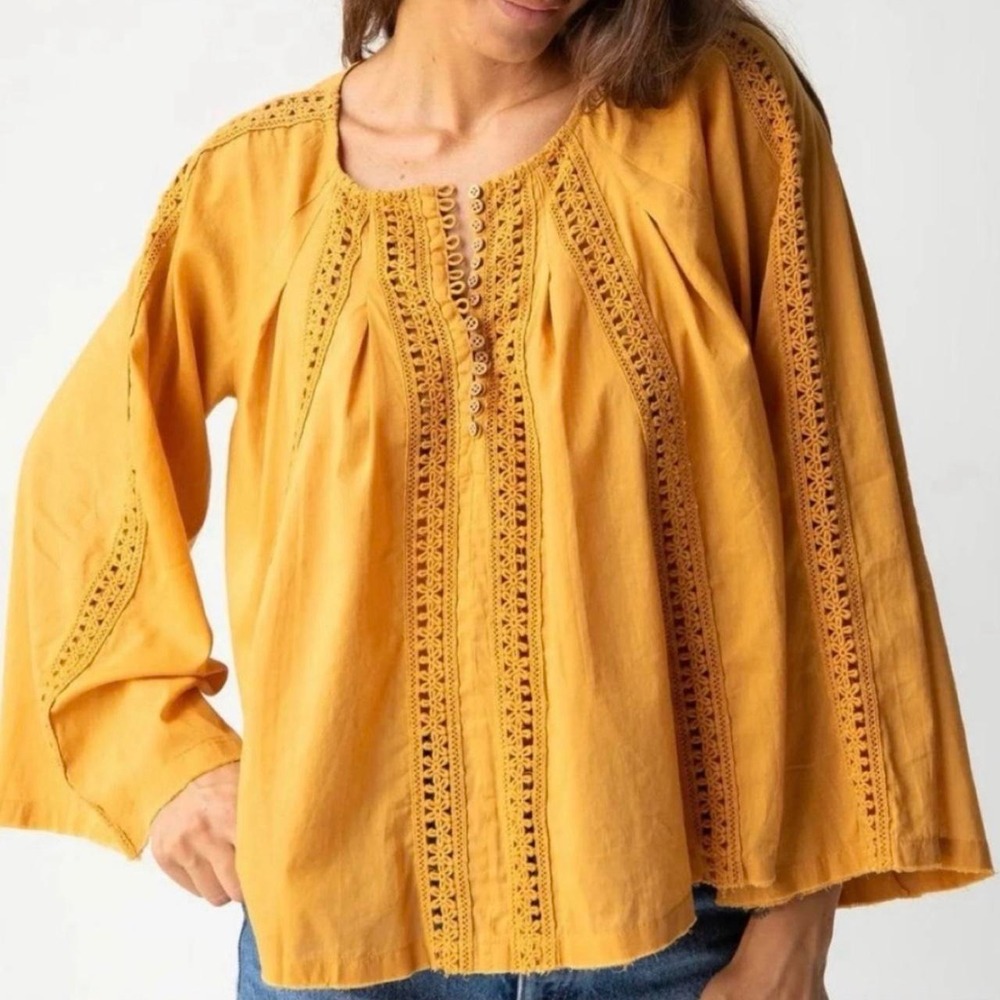 Natural Life gold boho top with eyelet detail and raw hem